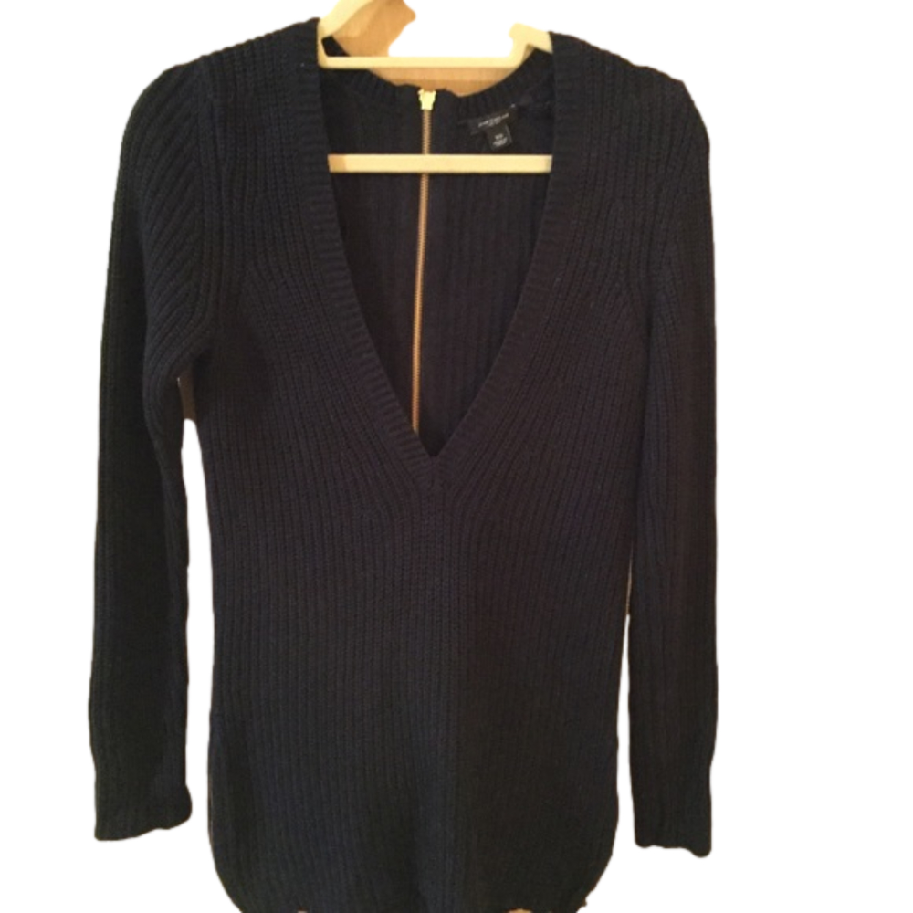 Ann Taylor ribbed chunky knit sweater zipper back v-neck size XS tunic